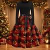 Women's Casual Christmas Print Long Sleeve Round Neck Slim Fit Flared Party Dress