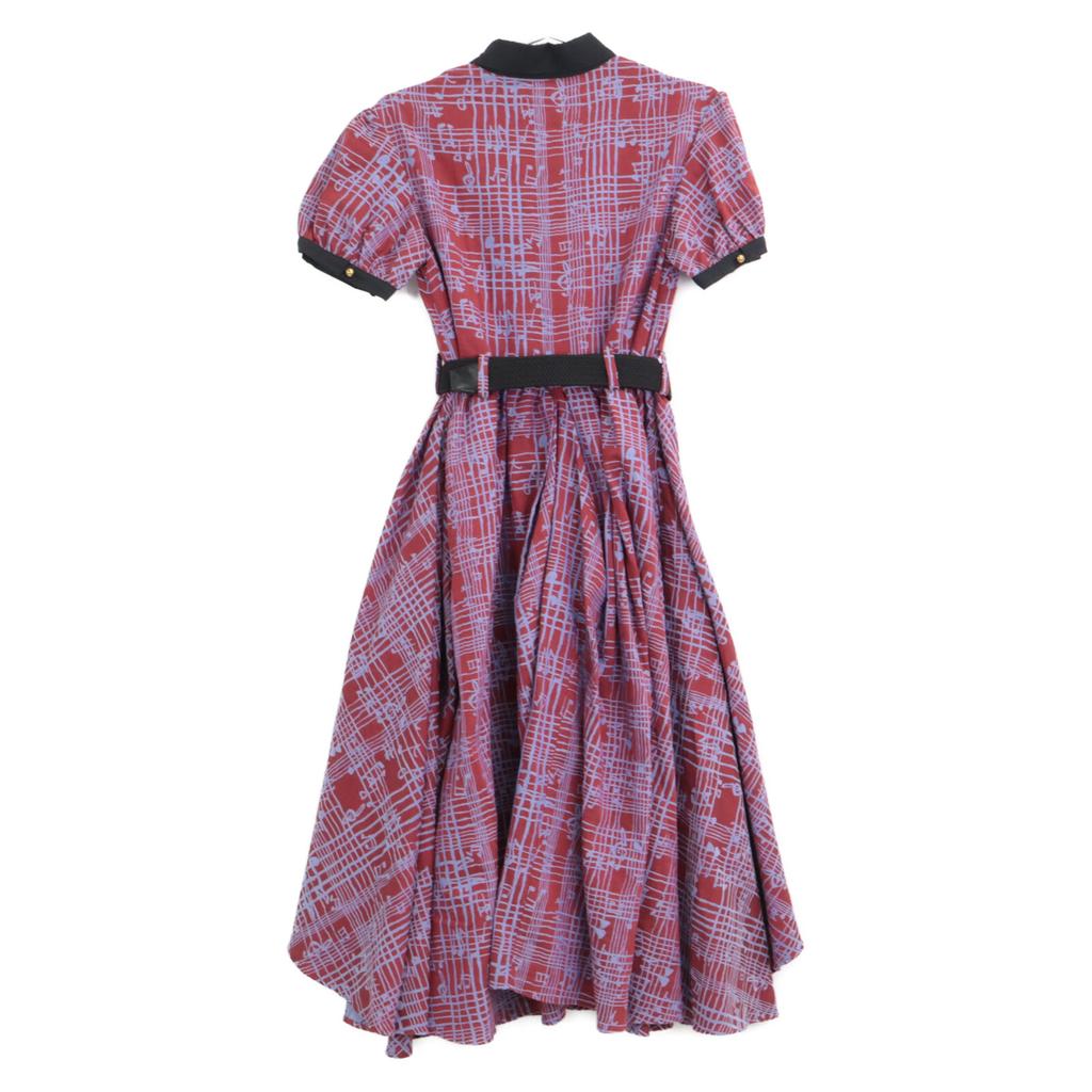 Hazama [Excellent Condition] Belt Included. Crazy Checkered Staves. Dress S Red / blueUsed