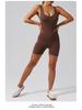 Women's Backless Slim Fit Yoga Jumpsuit - High Elastic, Hip Lifting, Square Neck, One-Piece Sports Shorts.
