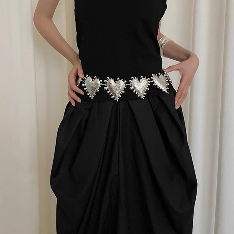 Gothic Waist Belt Stylish Seashells Heart Waist Chain Belt Elaborate Chain Belly Chain for Dress Cowboy Belt Waist Chain
