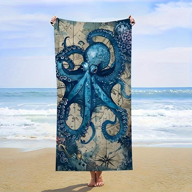 

Ultra-Soft Blue Octopus Sand-Resistant Beach Towel, Lightweight Quick-Dry for Swimming Camping Travel W40*H60(CM)