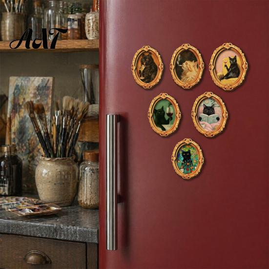 Magnetic Memo Holders 1/6Pcs Halloween Oval Frame Fridge Magnet, Wooden Vintage Holiday Kitchen Magnet Refrigerator Decoration Accessories,