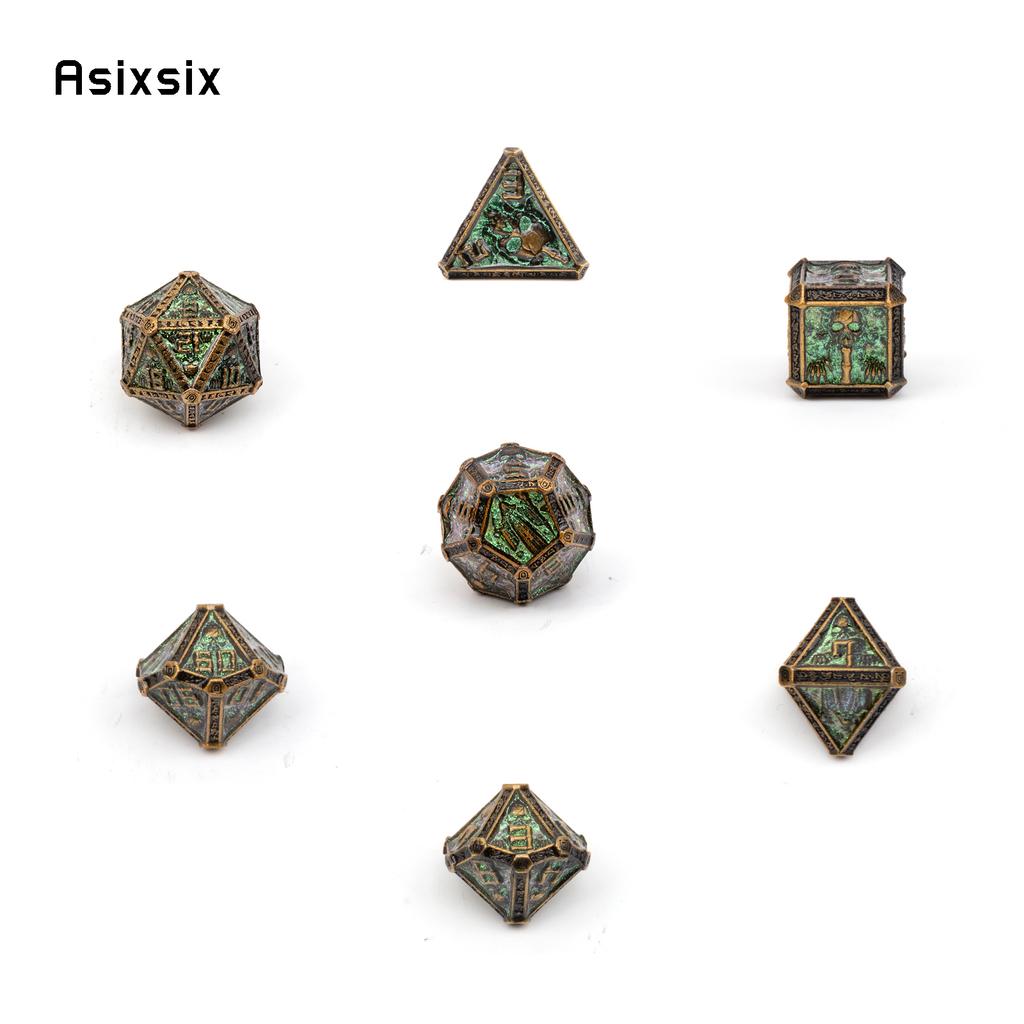 7 Pcs Copper Green Skull Metal Dice Solid Metal Polyhedral Dice Set Suitable for Role-Playing RPG  Board Game Card Game