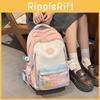 Cute Color Blocked Large Capacity Student Backpack With Pendant For Daily Activities