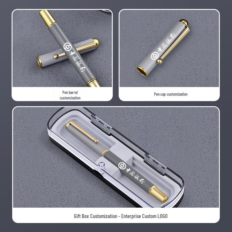 Luxury Signature Fountain Pen Set with Logo Printing, Gift Box, Replacement Ink Cartridge, and Metal Pen Holder
