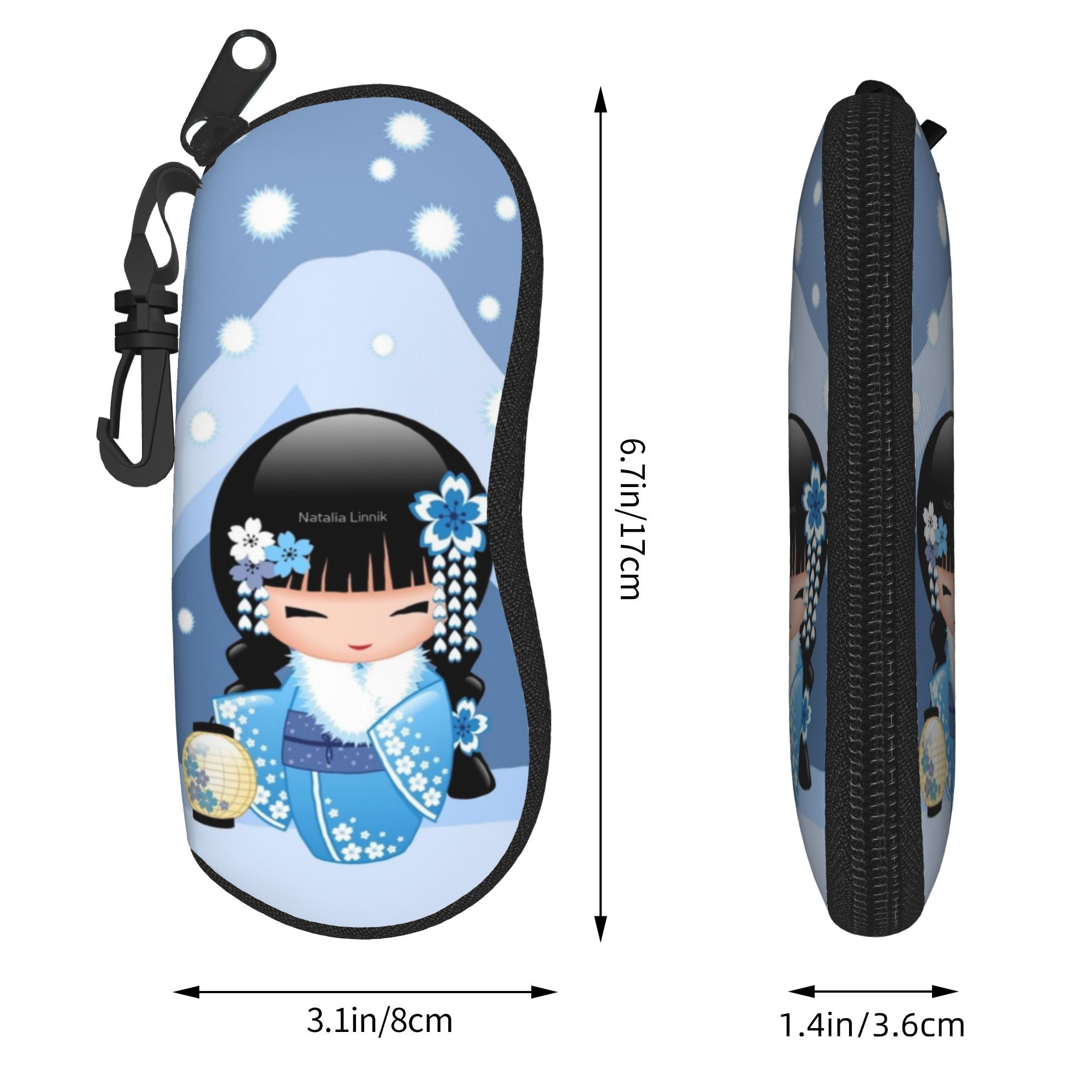 Sakura Kokeshi Pop Brillenetui Mannen Vrouwen Nieuw Rits Oogbeschermer Contactlenzen Etui One Size gray