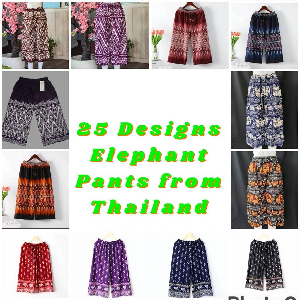 Long Loose Leg Elephant Pants Adjustable Elastic Waistband Strap Women Men Unisex Print Thailand Casual Streetwear Beach Summer Bohemian Retro Vintage