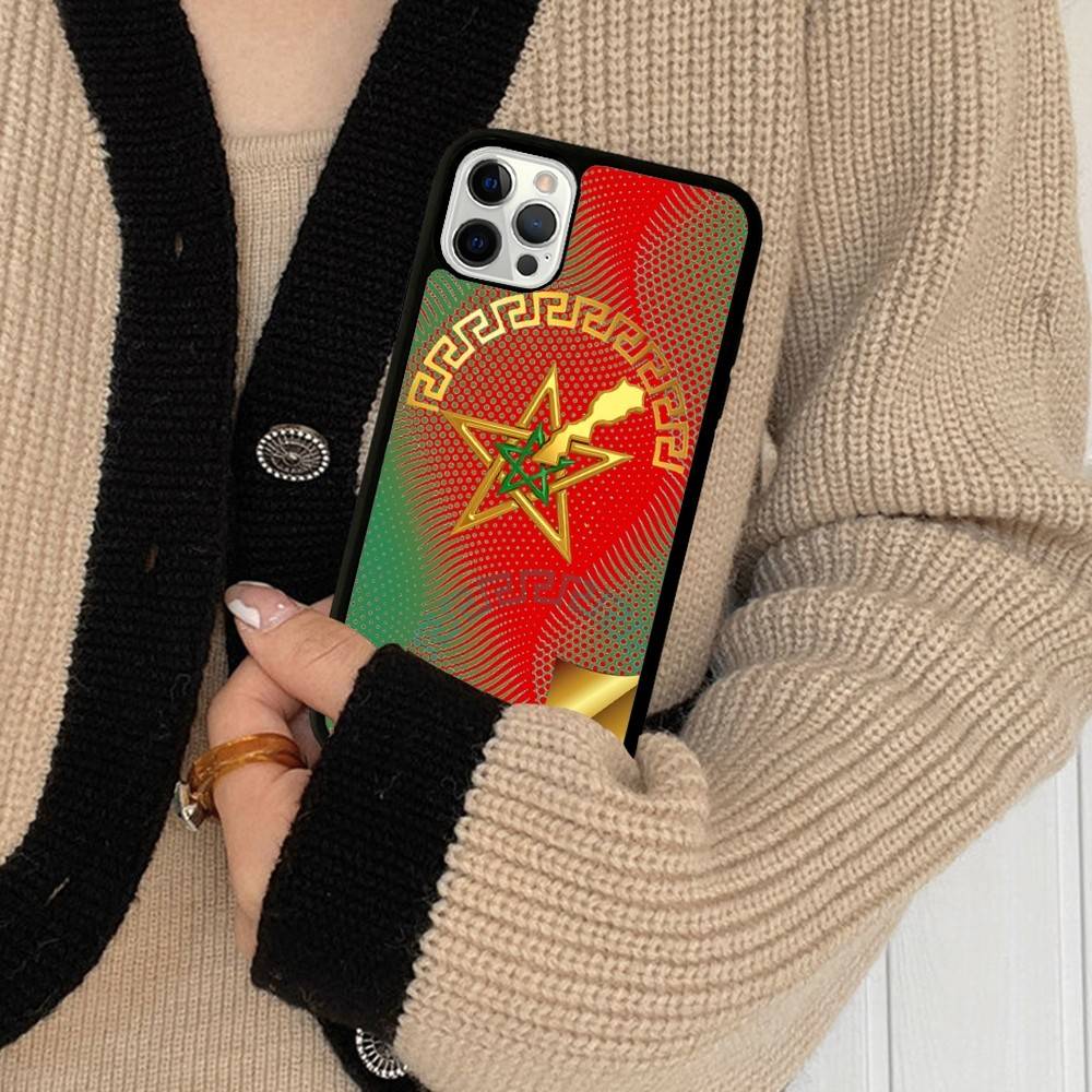 M-Morocco Flag Phone Case Wireless Charging PC+TPU For IPhone 11 12 13 14 15 16 17 Pro Max Plus Case