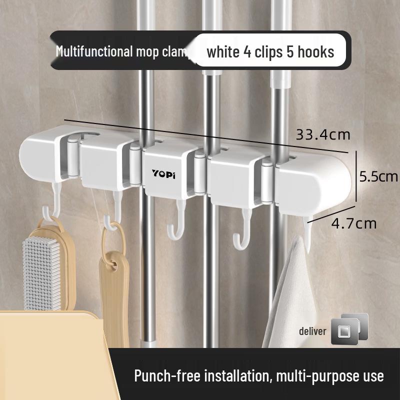 No-Drill Wall-Mounted Mop and Broom Holder