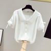 Women's Sweet White Peter Pan Collar Pearl Button Chiffon Blouse