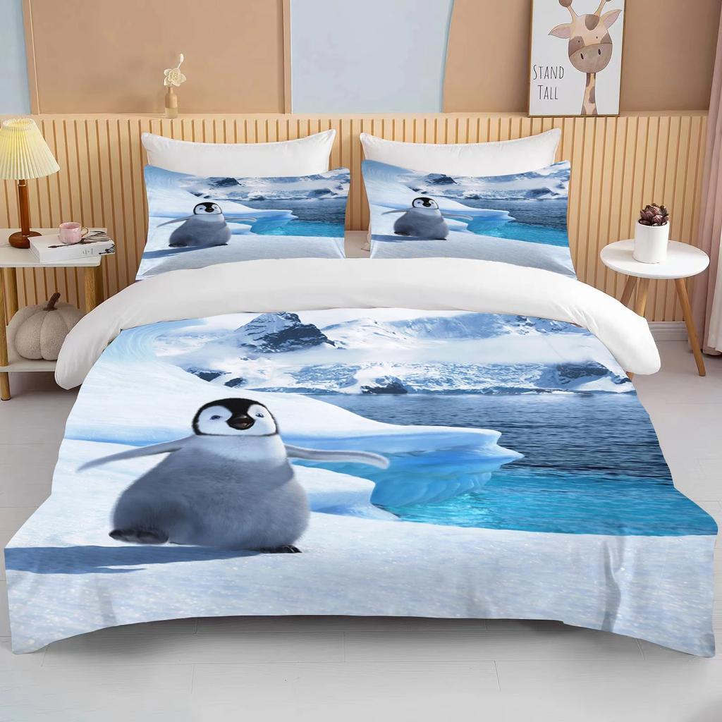 Niedliche Pinguin Bettwäsche 3-teiliges Set King Size Doppelbett Bettwäscheset Mikrofaser oder Polyester Bettbezugset Kinderzimmer Bettset
