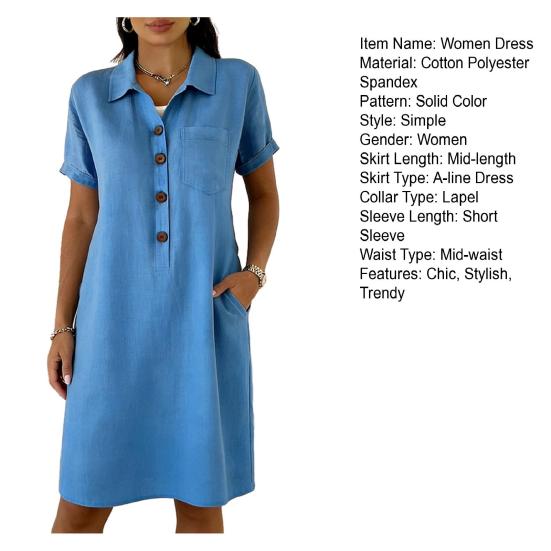 Mini Vestito Camicia Estivo a Maniche Corte da Donna Bottoni Revers Linea ad A Corto Vestito Casual da Spiaggia con Tasche