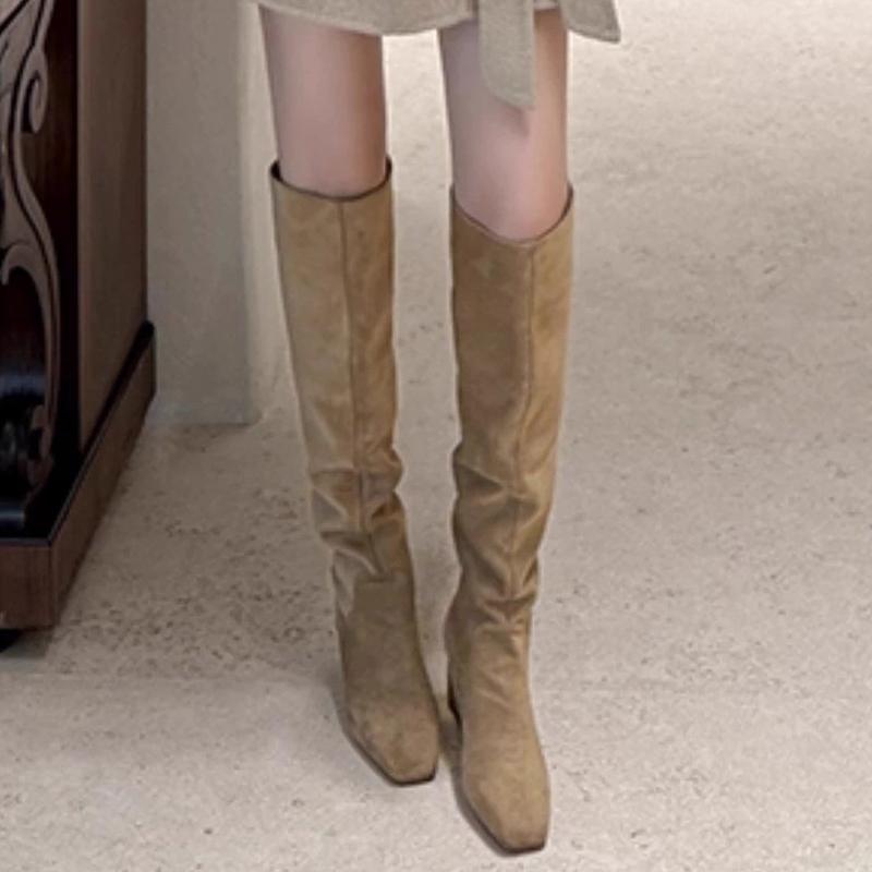 2026 High Heels Women Long Boots Chunky Suede Designer Shoes Fashion Dress Winter Woman Pumps Goth Casual Mujer De Chelsea Botas