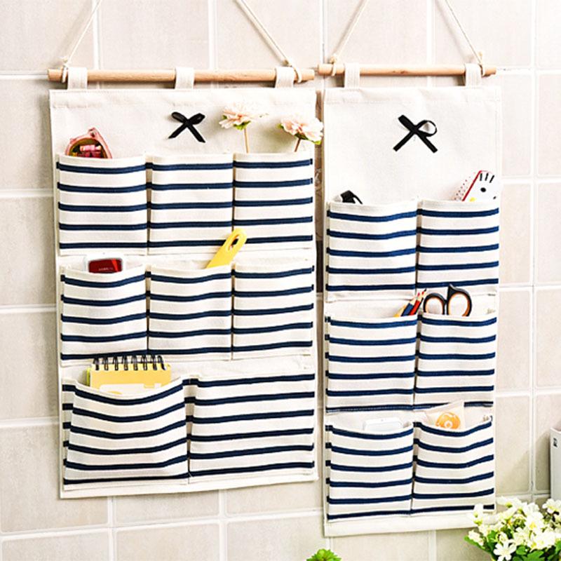 Paski Kokardka Montowany na ścianie Bawełniano-lniany Wiszący Organizer do Przechowywania z Wieloma Kieszeniami do Kuchni lub Łazienki.