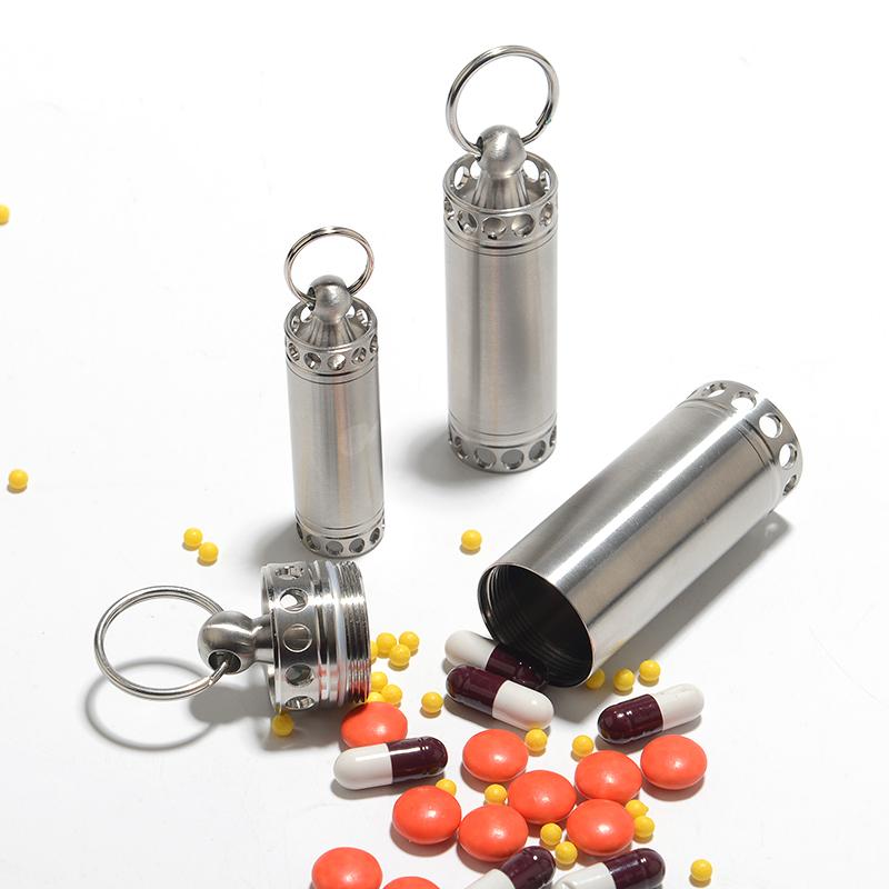 Stainless Steel Sealed Waterproof Pill Box Double Heads Open Pill Bottle Portable Home Outdoor Survival Tank Storage Container