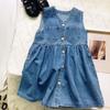 High Waisted Denim Camisole Dress Pleated Sleeveless Short Dress Elegant Cowboy Strap Dress  Club