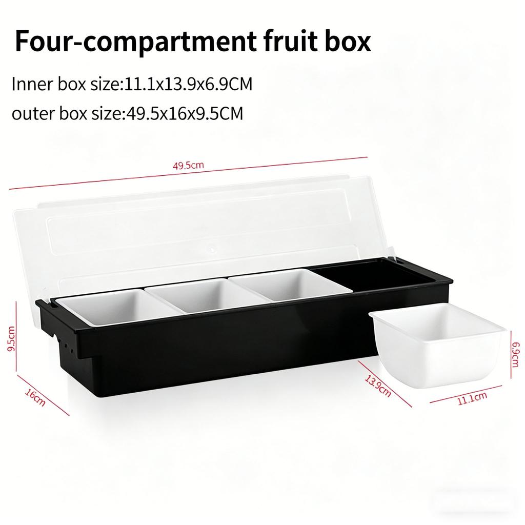6-Compartment Cold Insulated Condiment Tray with Lid Removable Food Storage Containers Chilled Garnish Party Cocktail Garnishes