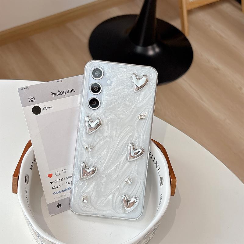 For Samsung S25ultra Glue Glitter Mobile Phone Case S24 Bow S23 Love Three-dimensional A55 Korean Ins