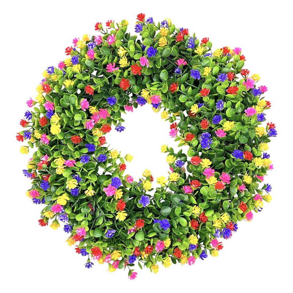 , Colorful Cottage Wreath , Spring/Summer Home Décor, Artificial Wreath Suitable For All Seasons, Festive Front Porch Decoration.