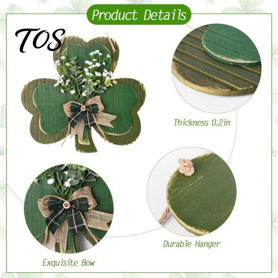 St Patricks Day Gift for Home St. Patrick's Wooden Clover Door Sign with Hemp Rope, Rustic Double Layer Shamrock Hanging Front Welcome Decor