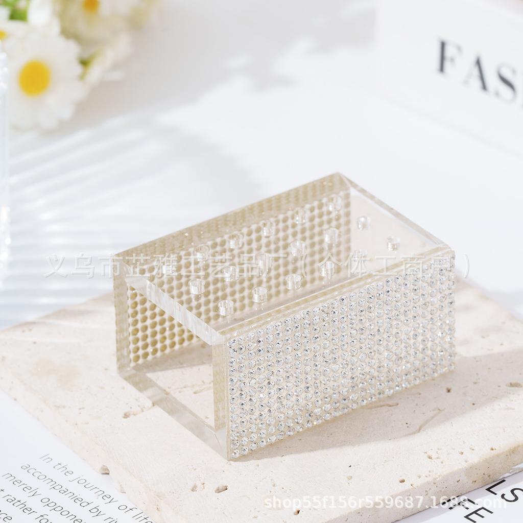 18-Hole diamond-encrusted acrylic grinding head box acrylic jewelry storage box ins simple acrylic