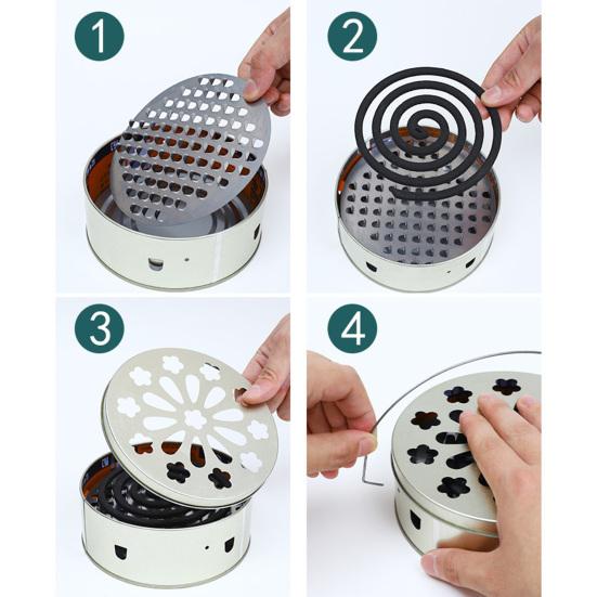 Mosquito Coil Box Hangable Leaky Lid Stainless Handle Design Open Flame Proof Fly Repellent Large Capacity Anti-scalding Incense Household Supplies
