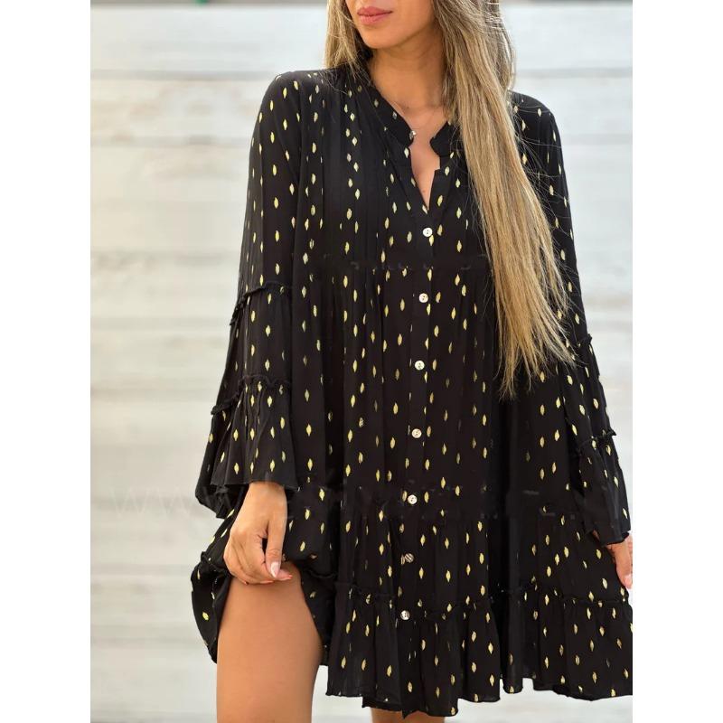 

Женская мода с роговыми рукавами, большие свободные повседневные платья 2XL чёрный