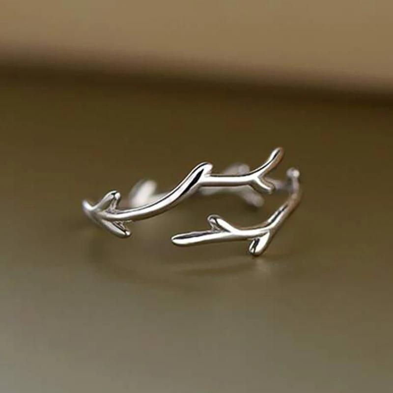 

CAOSHI Chic Simple Leaf Shape Opening Ring Lady Versatile Daily Adjustable Finger Zircon Metal Copper Color Accessories Gift resizable