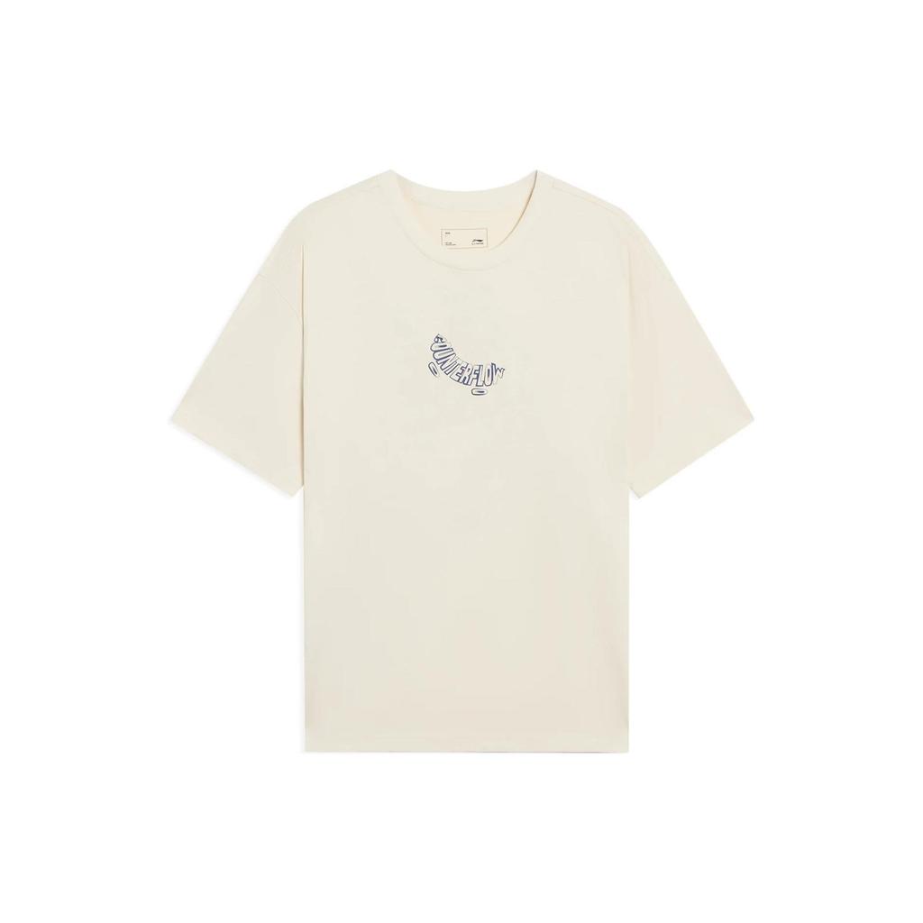 Li Ning CF Sports Lifestyle Series Cartoon Pattern Letter Loose Casual Short Sleeve T-Shirt Unisex Tops Bone-White AHSSA55-2