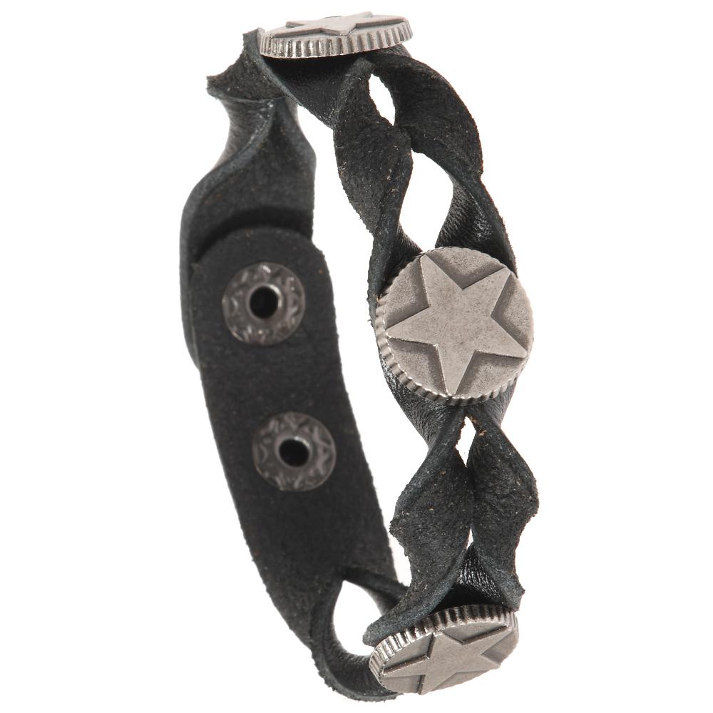 Punk Rock Genuine Leather Bracelet Wristband Jewelry Metal Star Rivet Bangle Leather Bracelets for Men Women чёрный