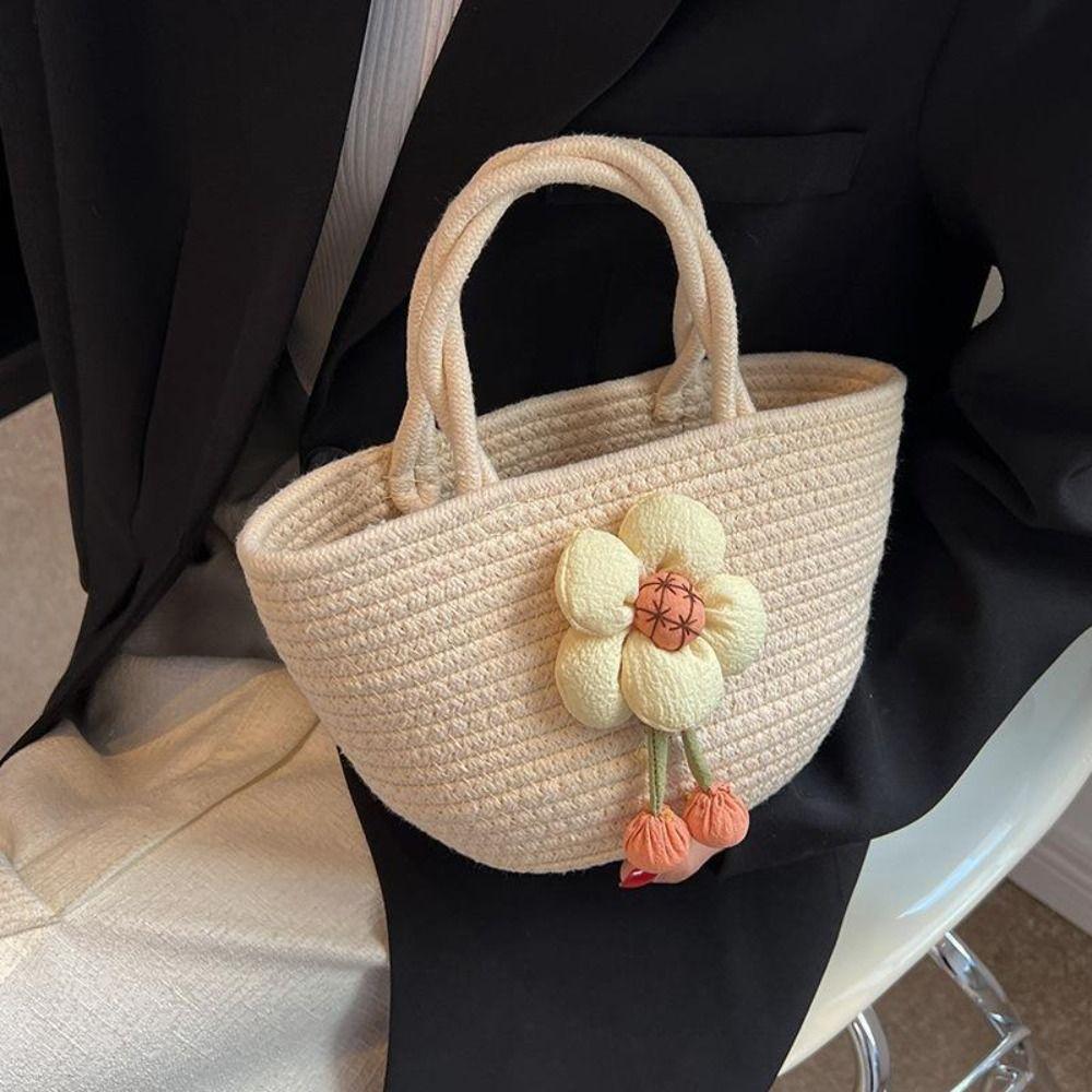 

Flower Shopping Bag Large Capacity Korean Bag Shoulder Bag Women Handbag Woven Rope Bag C