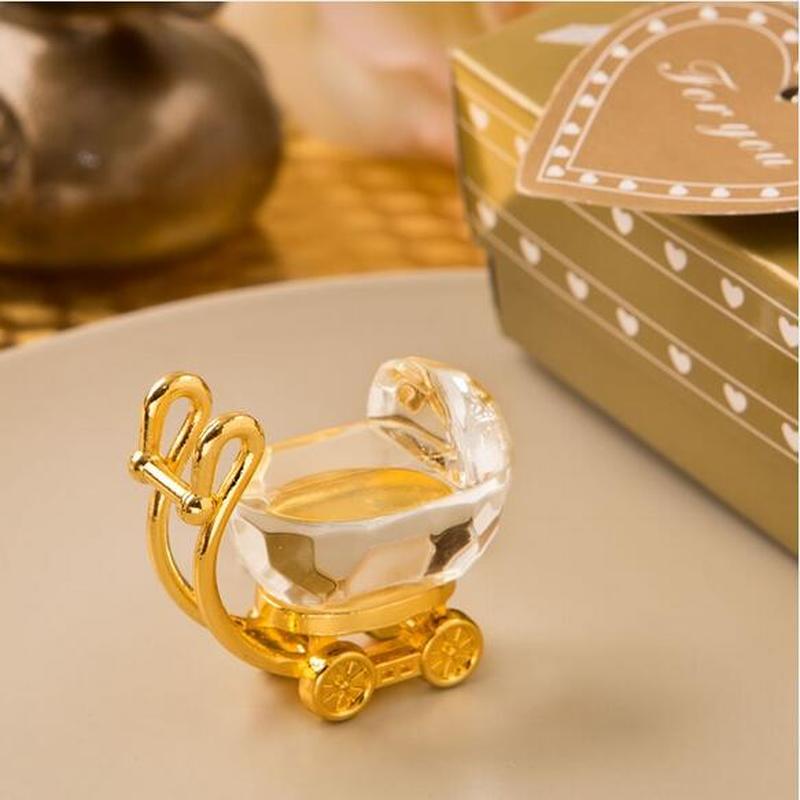 Mini Crystal Baby Carriage Baby Shower Favors Wedding Party Figurines Souvenirs