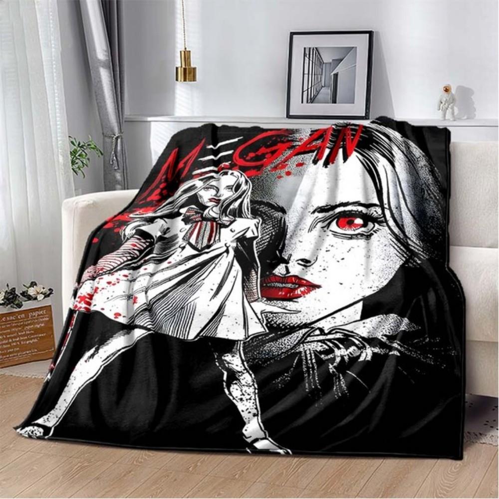 2023 M3GAN Horror Movie Throw Blanket Mysterious Character Soft Plush Fleece Lightweight Couch Bed Funny Halloween Friend Gift