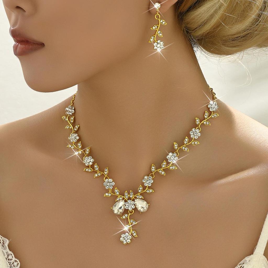 Bridal Rhinestone Crystal Necklace & Earring Set for Women's Prom & Dress Accessories