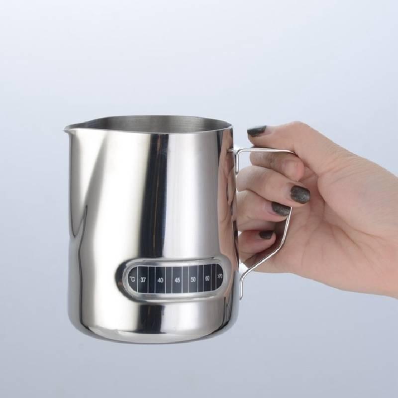 Stainless Milk 600ml Jug Frothing Frother Coffee Latte Container Hermometer