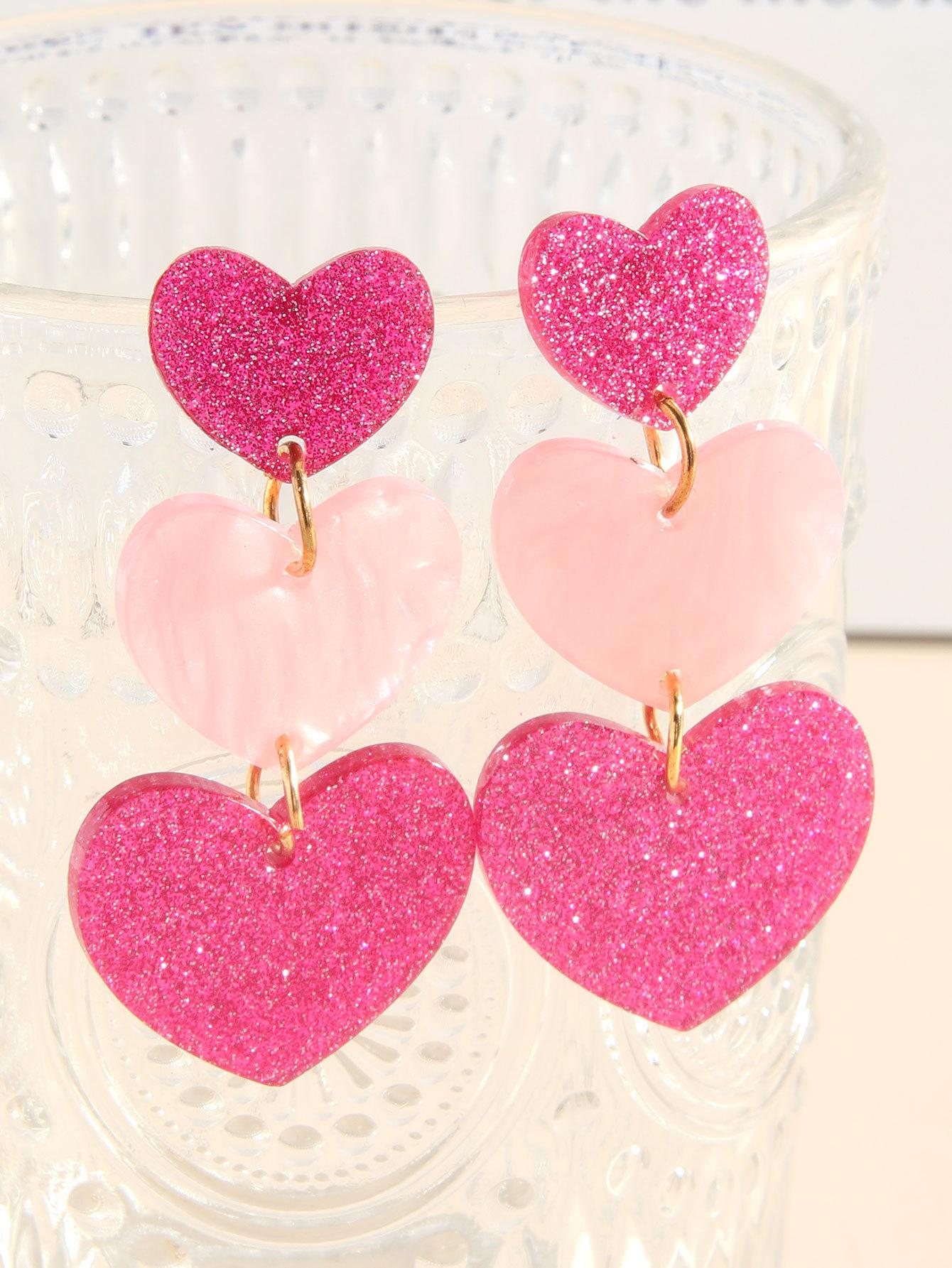 1 Pair Pink Heart Shape Earrings Women Layered… розы красного