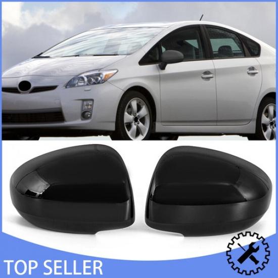 Pair Rearview Side Mirror Cap Covers Gloss Black for 2009 2010-2015 Toyota Prius
