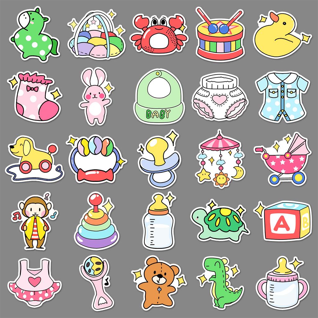 50 Baby Doodle Stickers Cartoon Hand Drawn Cute Small Elements Decorative Mobile Phone Case Water Cup Toy Stickers