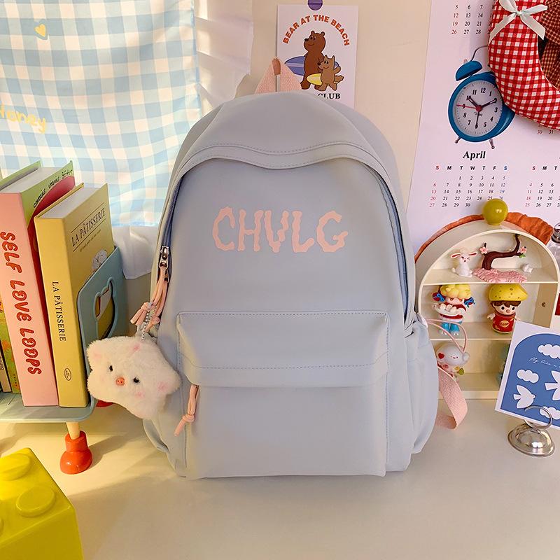 School bag solid color letters large capacity Korean version ins fresh and sweet casual simple back