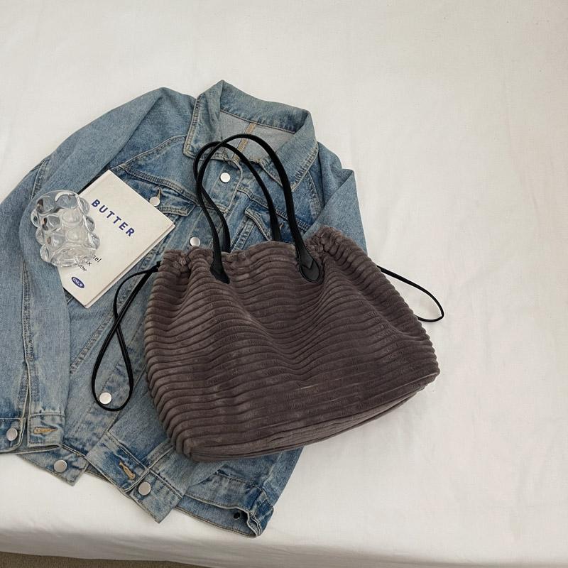 Corduroy Bag Women's Drawstring Shoulder Bag Commuter Tote Bag