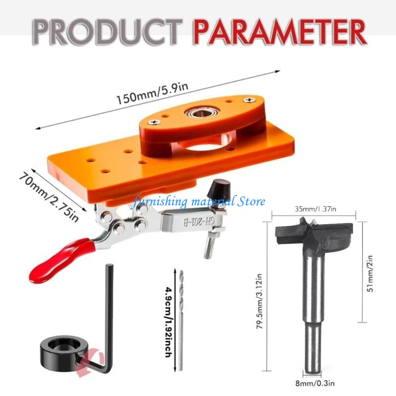 Y5GD 35mm Concealed Hinge Jig Boring Hole Drill Guide Cutter Bit Set Door Boring Hole Template and Bit for Cabinet Door