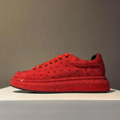 Fashion New Men Red Rhinestone Pattern All Match Brand Shoes Causal Flats Loafers Sports Walking Sneakers Zapatos Hombre
