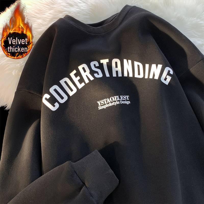 

Мужской толстый свитер с круглым вырезом и капюшоном - плюс бархат, однотонный, мода осень/зима 3XL