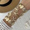 5 Pcs/Set Summer Gold Color Adjustable Open Bangles for Women Classic Shell Starfish Cuff Bracelet Girls Beach Party Jewelry
