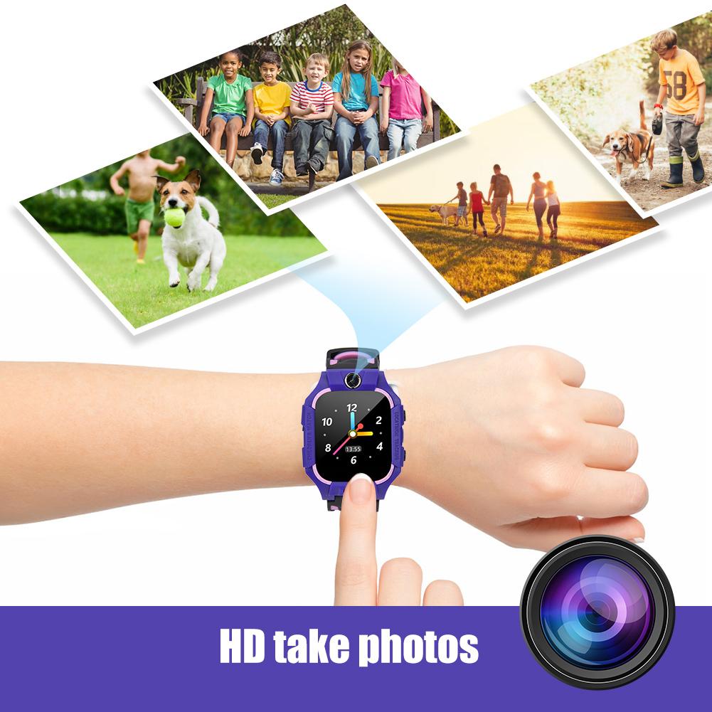 E12 Kid Phone Smart Watch Insert Card Take Photo with Colours TFT Screen(black &pink&purple)