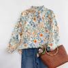 Women French Fashion Loose Thin Top Floral Printed Shirt Spring Summer Versatile