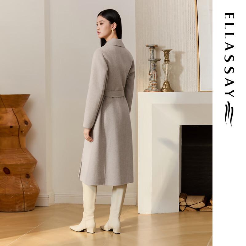 ELLASSAY Women's 2025 Autumn/Winter Merino Wool Classic Double-Breasted Long Coat