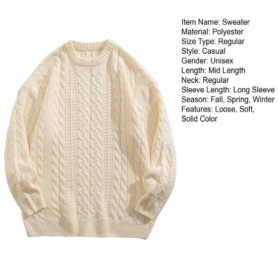 Men Fall Winter Sweater Solid Color Knitted Warm Thick Long Sleeve Loose Anti-shrink Pullover Casual Couple Unisex Sweater