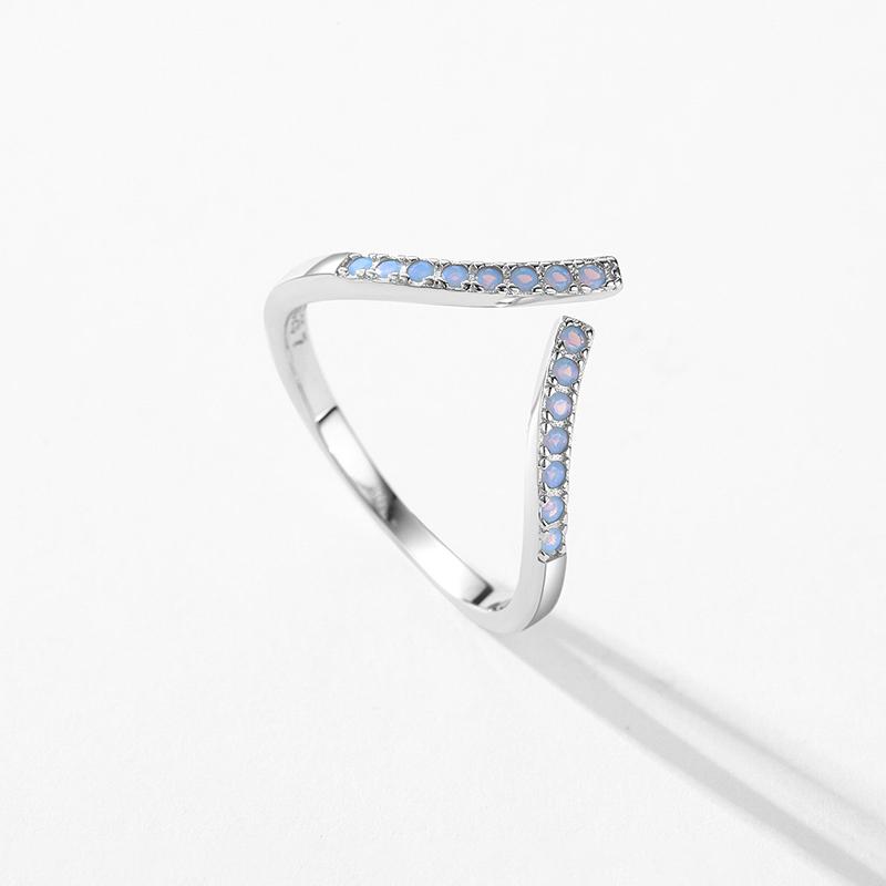 Modian 925 Sterling Silber Einfacher geometrischer blauer Opal verstellbarer Ring für Frauen Pave-Fassung Exquisiter Hochzeit edler Schmuck Geschenk