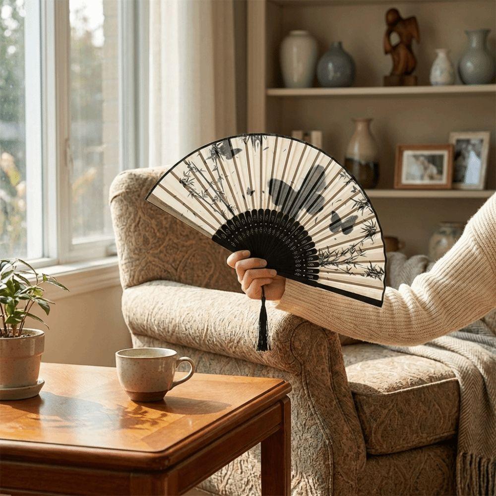 Chinese Style Silk Folding Fan Vintage Bamboo Fan Summer Cooling Hand Fold Fan  Dance Props